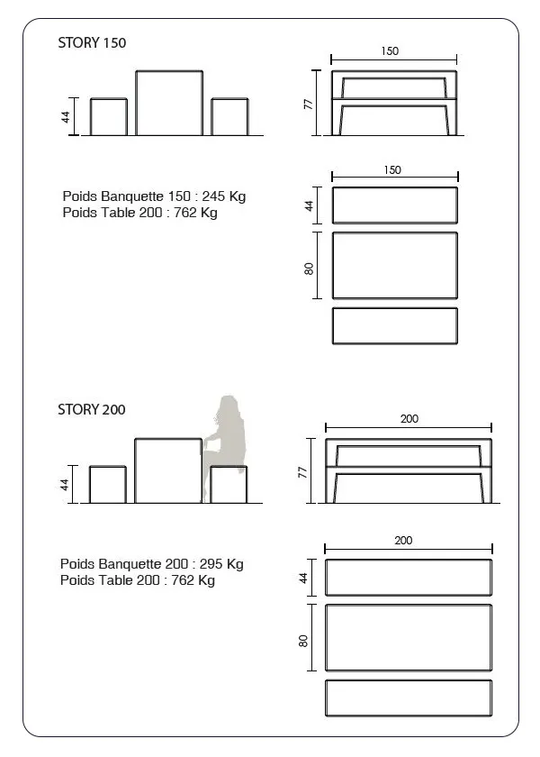 Dimensions table de pique nique béton Story