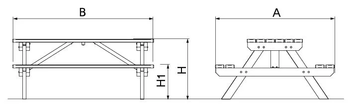 Dimensions table picnic plastique recyclé et recyclable Pik Benito