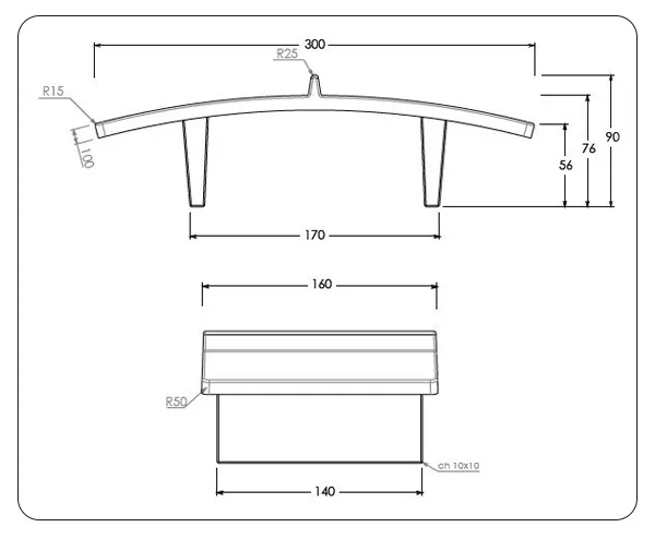 Dimensions table de teqball béton