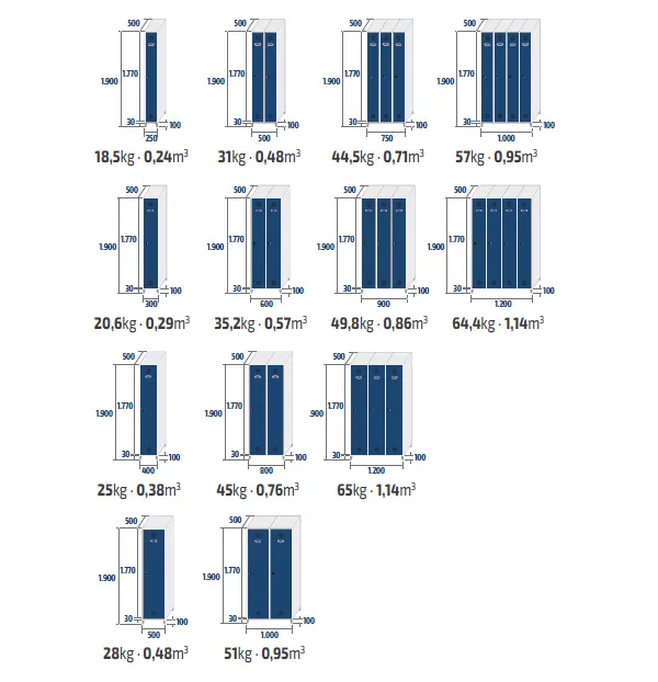 Dimensions extérieures vestiaire monobloc