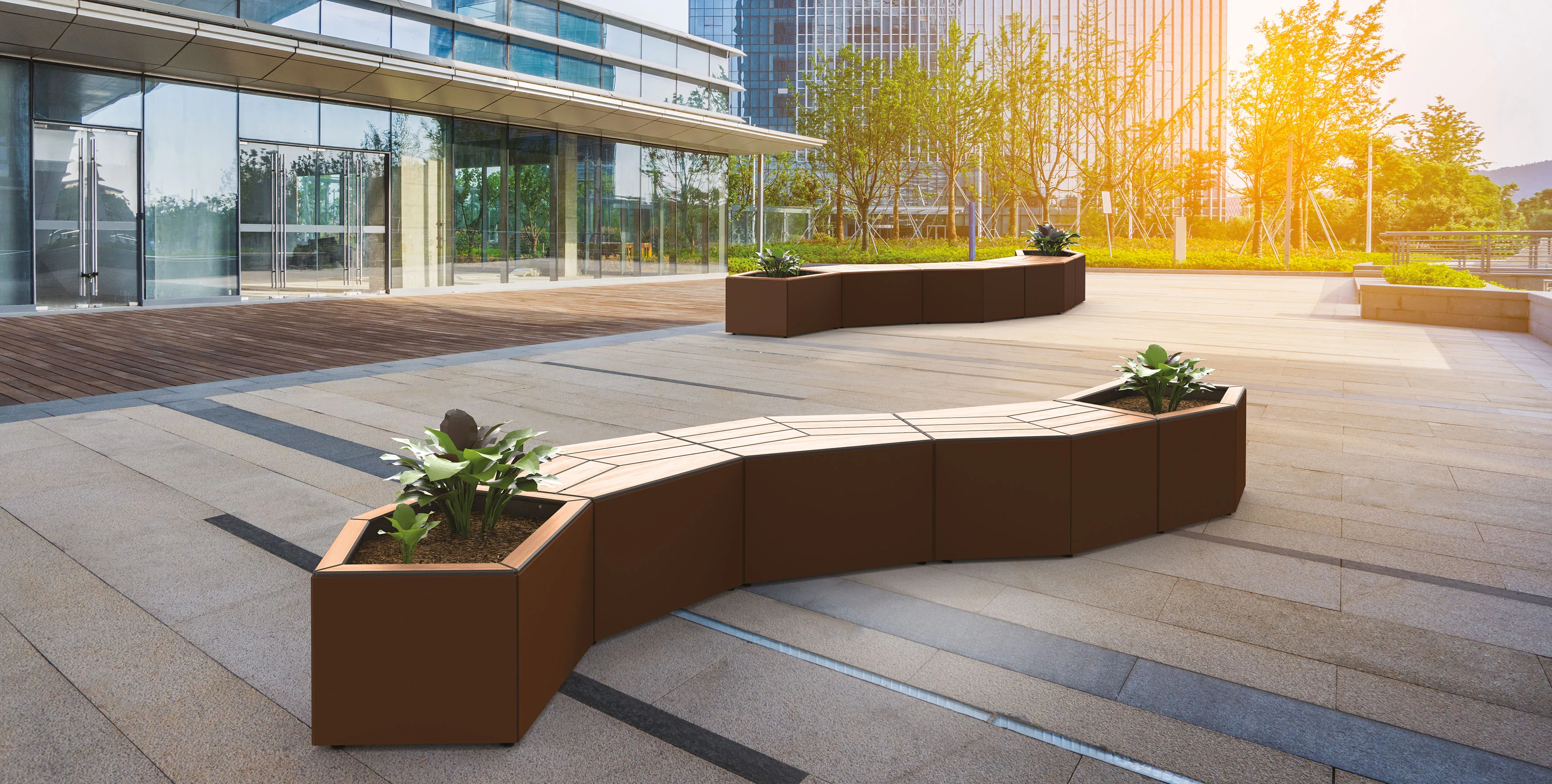 Exemple de configuration bac à palmier + banquette Procity Le Caire