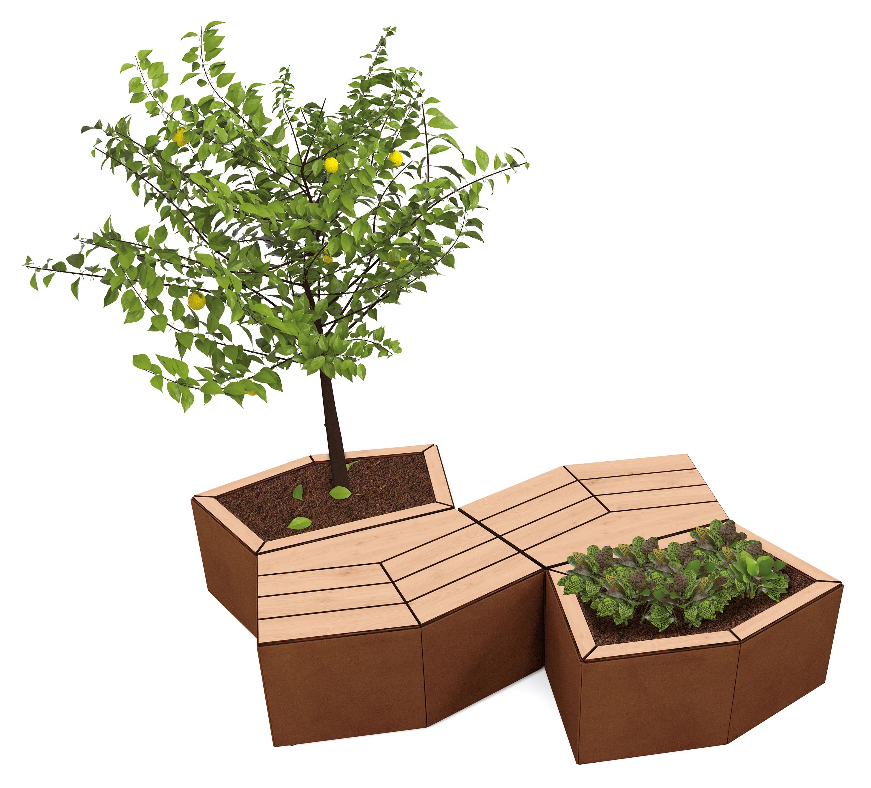 Exemple de configuration bac à palmier + banquette Procity Le Caire