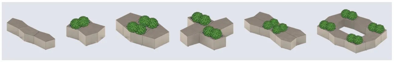 Exemple de configuration bac à palmier + banquette Procity Le Caire