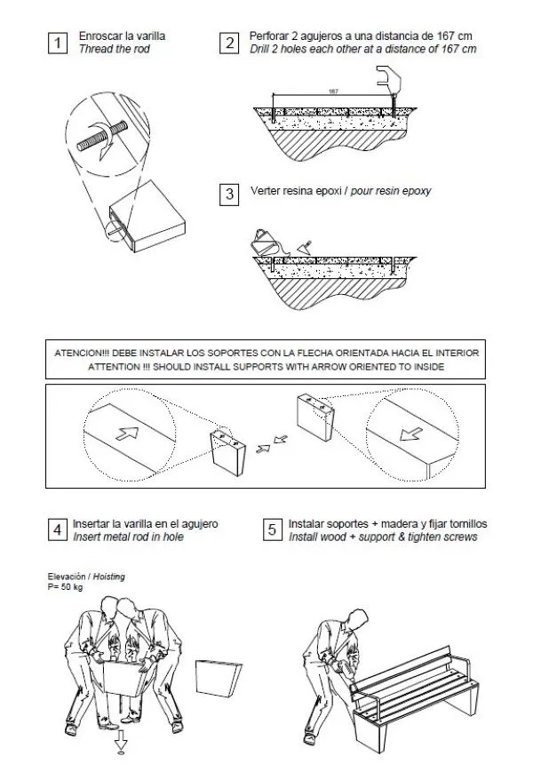 Installation banc Magourban Areca Mode d'emploi banc béton Magourban Areca