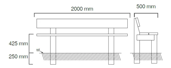 vue eclatée banc en bois campagnard