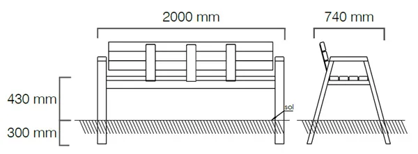vue eclatée banc en bois confort