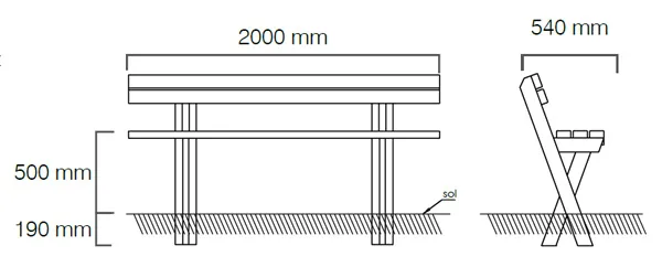 vue eclatée banc en bois forestier