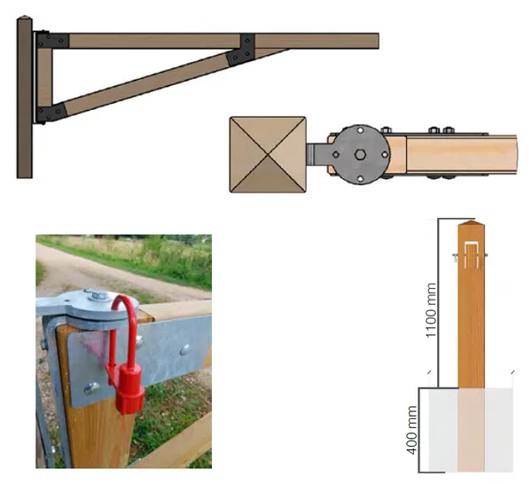 vue eclatée barrière ouvrante bois