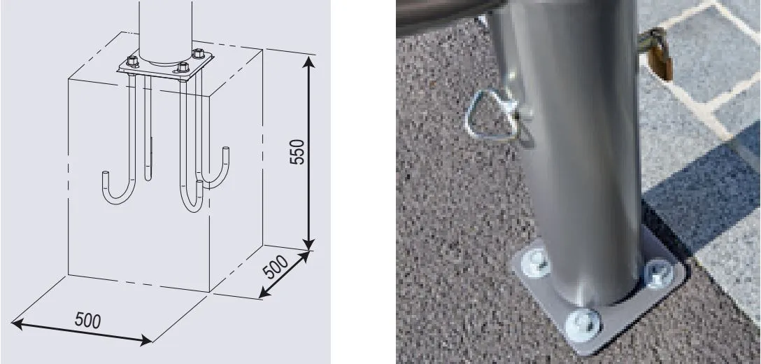 Plan de fixation barrière d'accès tournante Plan de fixation barrière d'accès tournante