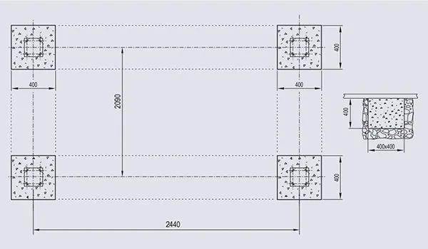 Plan de scellement abris voûte en M
