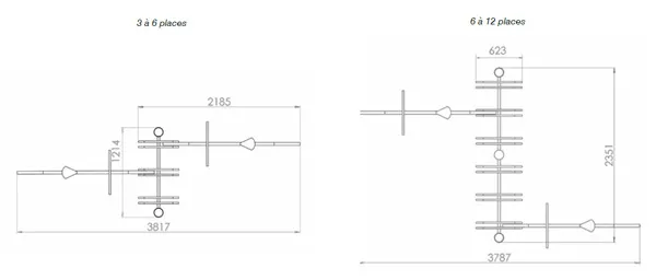 vue eclatée support vélos bois 3 à 12 places