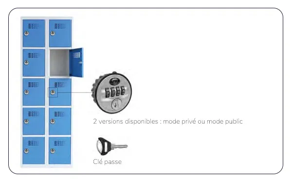 poignee serrure à code 4 molettes réinitialisable pour casier vestiaire
