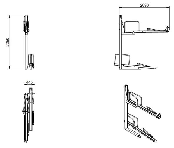 Schéma porte vélos 2 étages Benito Schéma porte vélos 2 étages Benito