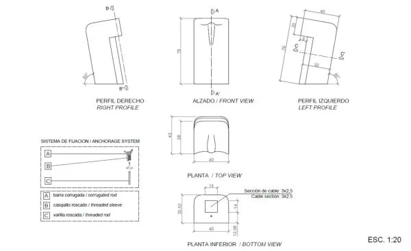 Dimensions banc assis debout Magourban Sit up Vue éclatée banc en béton assis débout Magourban Sit up
