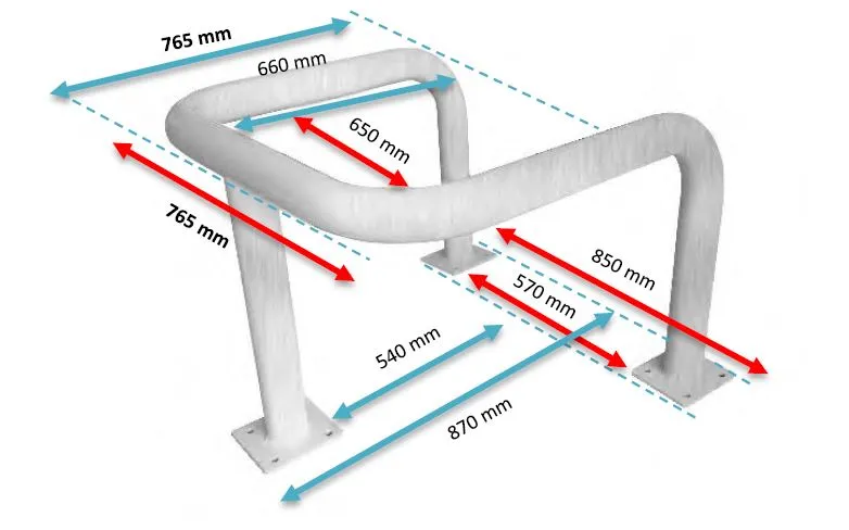 Schéma dimensions étrier 3 pieds en galva Viso PRF