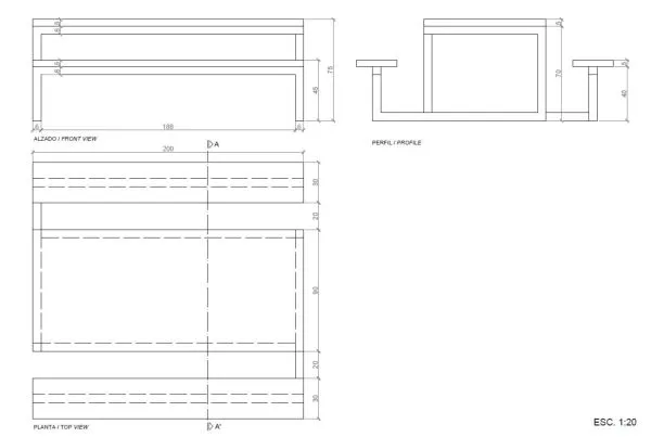 Vue éclatée table pique nique avec banc intégré acier et métal Magourban Loop