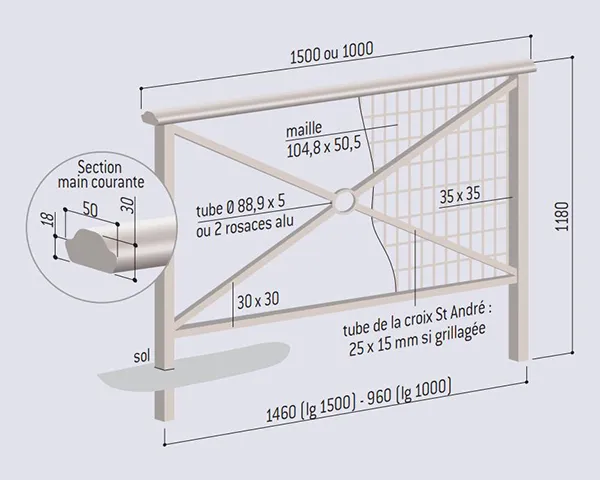 Dimensions barrière de ville à main courante