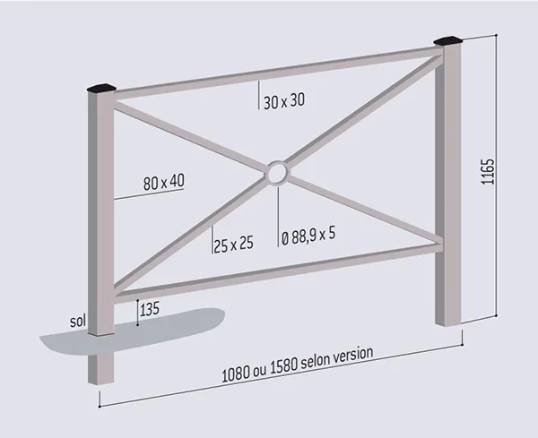 Dimensions barrière de ville Pagode