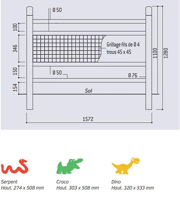 shéma trois types de barrières grillagées spéciales écoles
