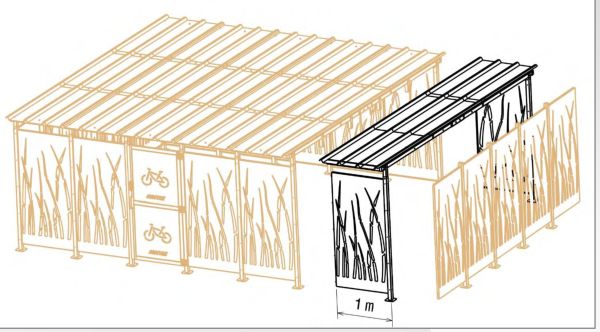 Vue d'ensemble du module complémentaire d'1m pour abri roseau Vue générale du module 1m complémentaire pour l'abri roseau