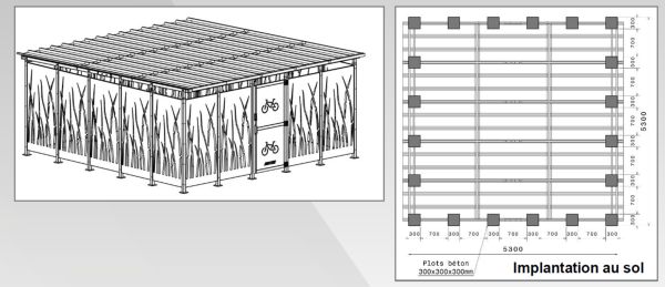 Vue d'ensemble du modèle 5x5m abri roseau Vue générale de l'abri roseau 5x5m