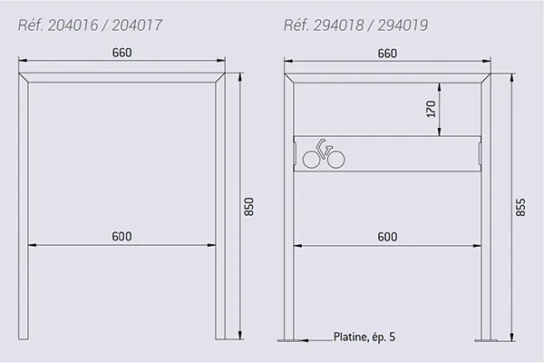 Vue éclatée appui vélos option graure signalétique