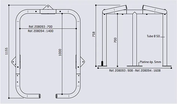 Vue éclatée arceaux pour conteneur poubelle Vue éclatée arceaux pour conteneur poubelle