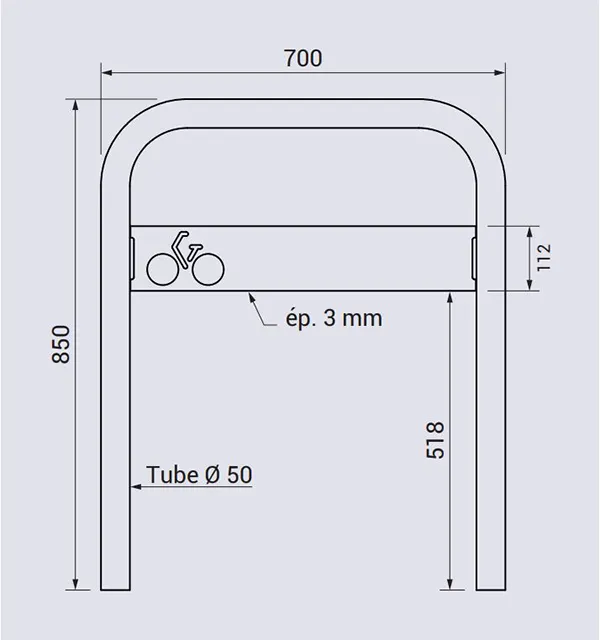 Vue éclatée arceau à vélos gravé
