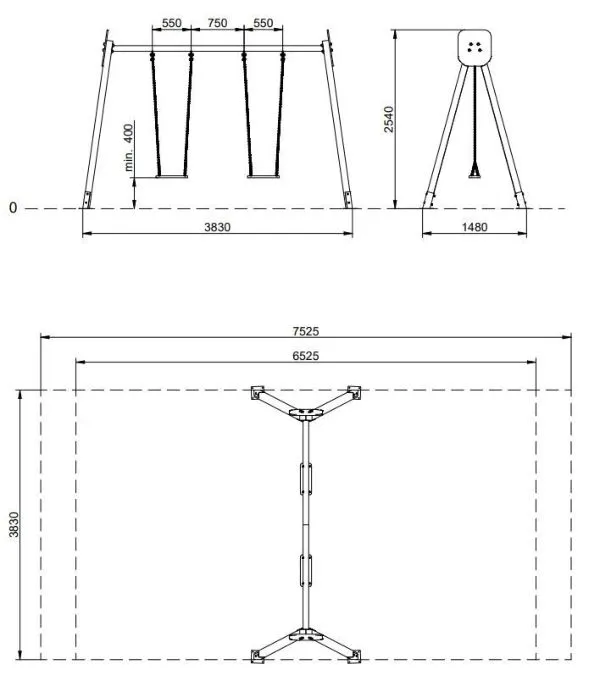 Dimensions de la balancoire benito double madera vue ensemble balancoire benito double madera