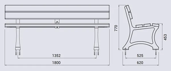 Vue éclatée banc acier et plastique Mora Vue éclatée banc acier et plastique Mora