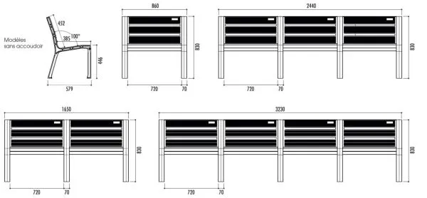 vue ensemble banc plastique modo sans accoudoirs