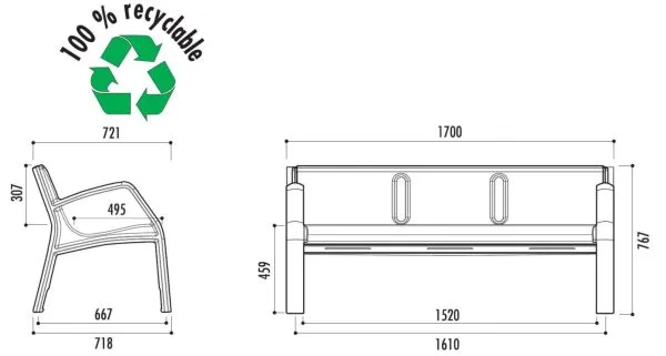 vue ensemble banc plastique alvium