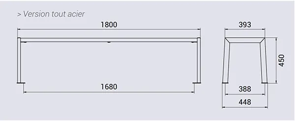 Vue éclatée banquette de ville en acier 