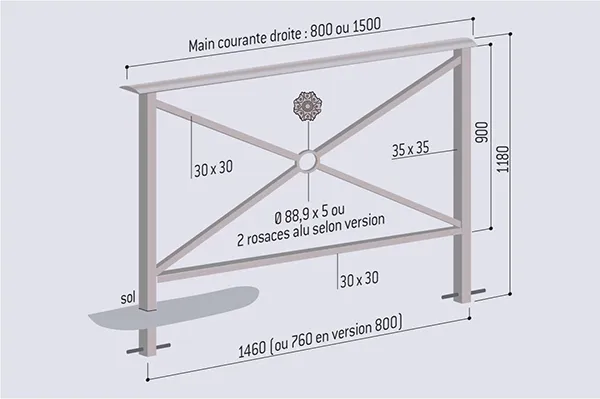 Vue éclatée barrière de ville main courante