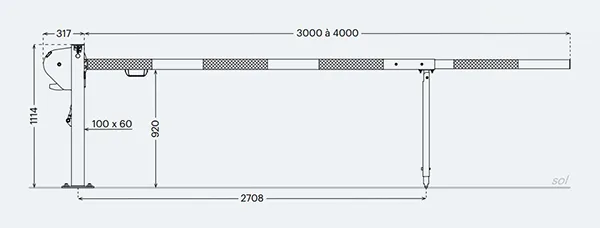 Vue éclatée de la barrière levante réglable en hauteur 