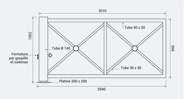 Vue éclatée barrière tournante décorative