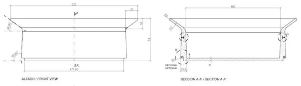 Dimensions jardinière et banc intégré Magourban Hat Schéma jardinière avec banc intégré en béton Magourban Hat