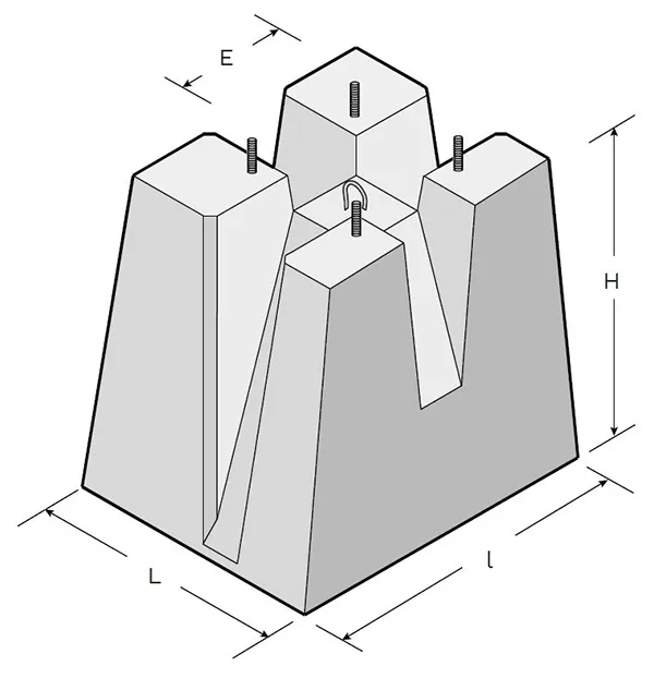 Vue éclatée massif candélabre béton à bord droit