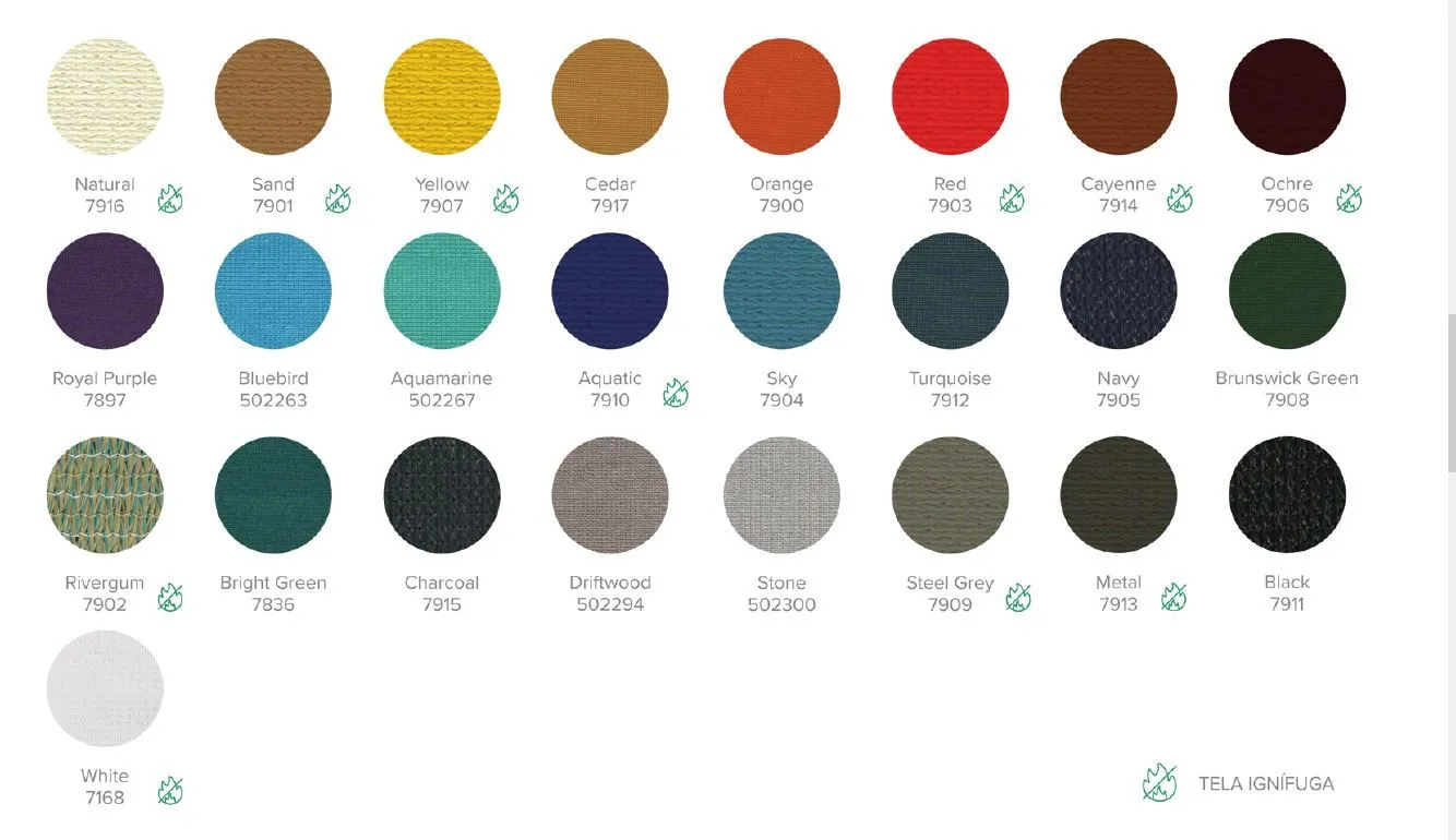 vue ensemble palette de couleurs toile d'ombrage
