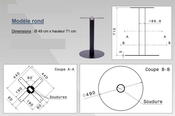 Vue générale du pied de table modèle rond