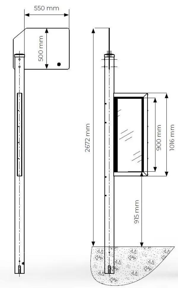 Dimensions poteau arrêt de bus avec anneau lumineux vue ensemble poteau arrêt de bus avec anneau lumineux