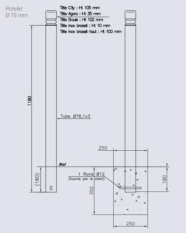Vue éclatée potelet de ville