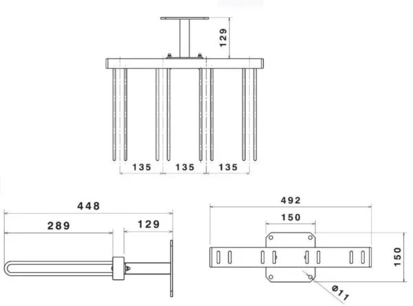 Schéma range 4 skateboards mural avec antivol