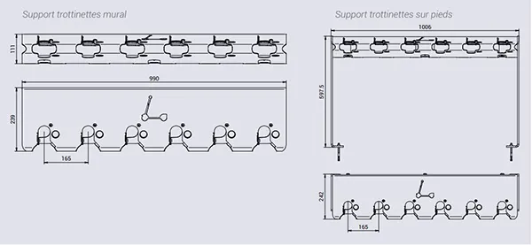 Vue éclatée support trotinettes 6 places