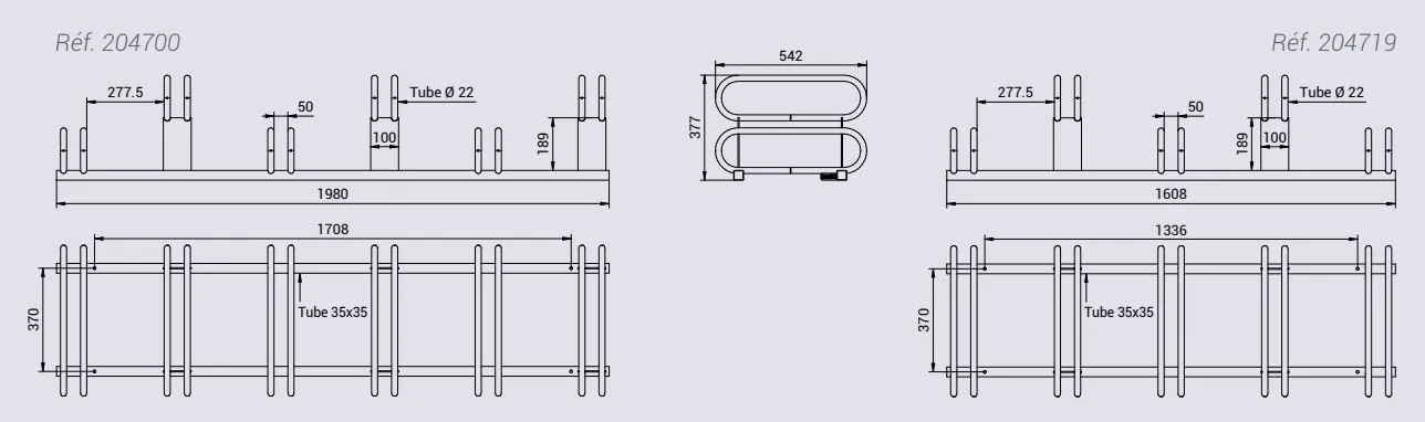 Vue éclatée support à vélos places décalés