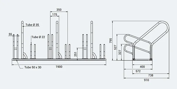 Vue éclatée rack à vélos et arceaux antivols