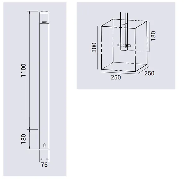 Vue éclatée potelet de sécurité école et scellement Vue éclatée potelet de sécurité école et scellement